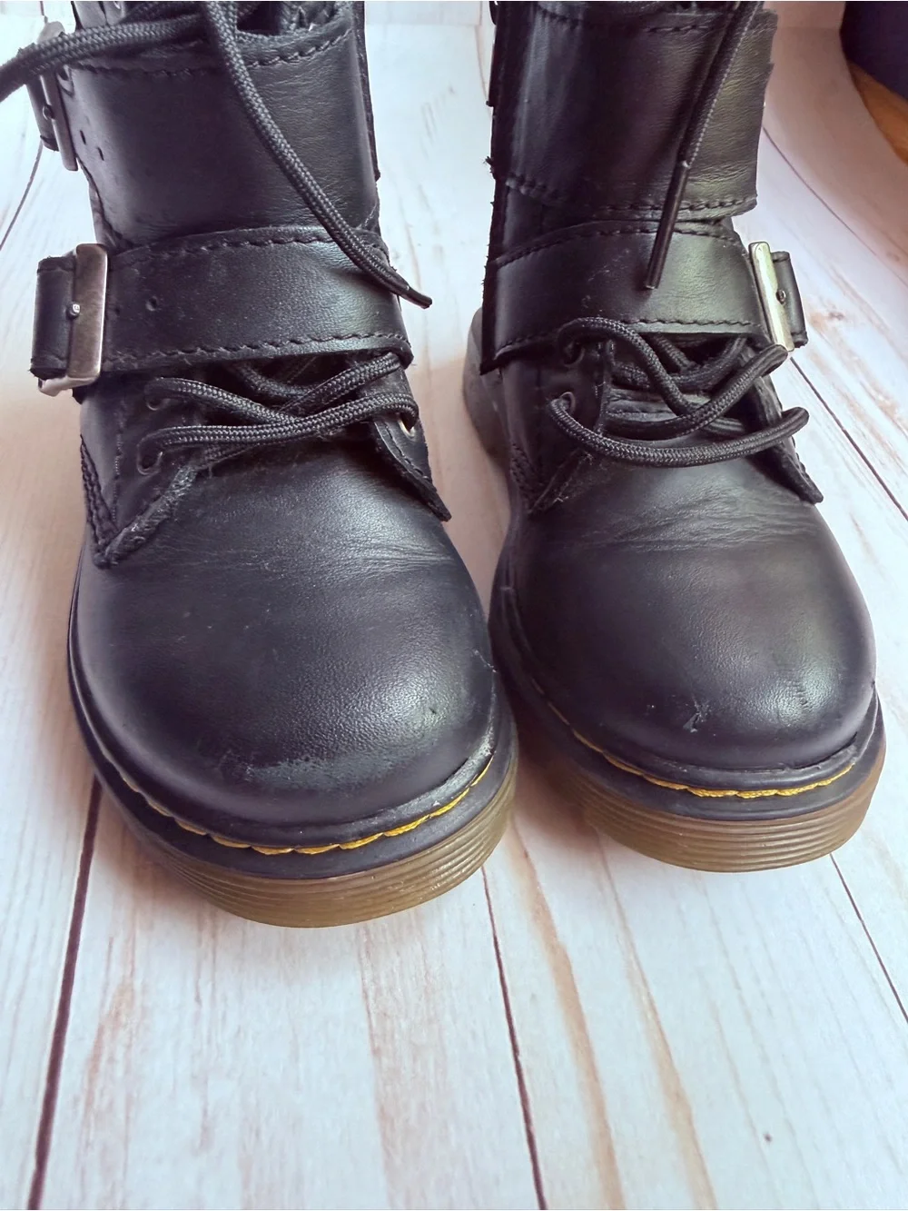 Dr. Martens Junior Black Buckle Combat Boots